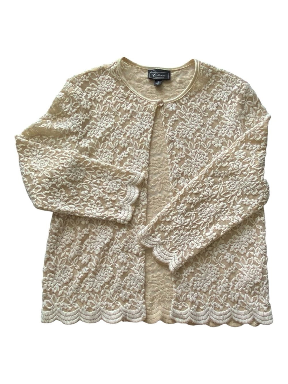 Dressbarn Collection Cream Floral Lace Cardigan Scalloped Hem Small